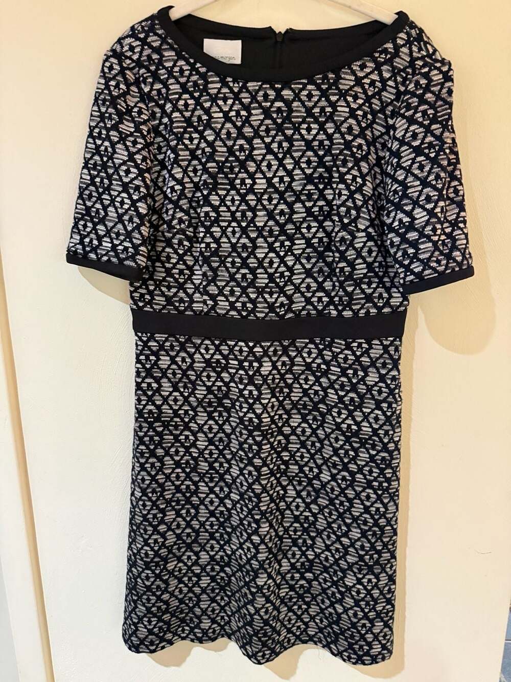 Vince Camuto Black And White Diamond Jacquard Knit Dress